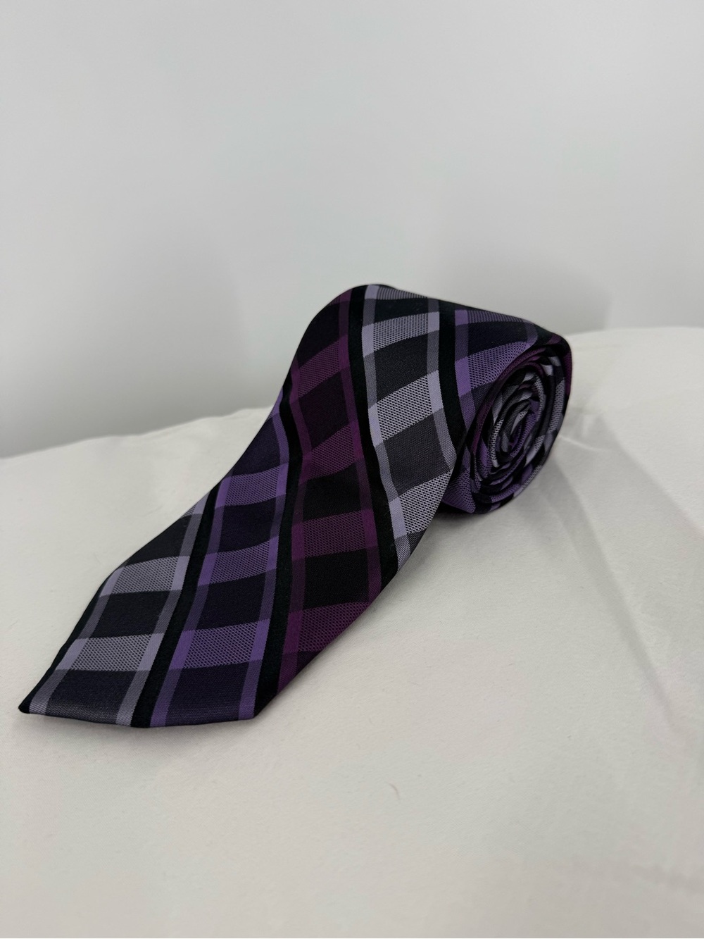 Perry Ellis Purple and Black Plaid Tie